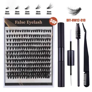 50P messy thick individual false eyelashes DIY kit with glue and tweezers set