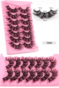 Detail view of 35mm long fluffy faux mink eyelashes showing size parameters and volume