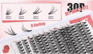 Vue détaillée du kit de faux cils DIY avec grappes D-curl 10-16mm et design fraise