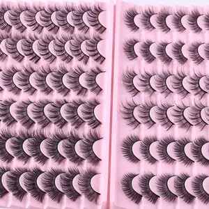 30 paia di ciglia finte sintetiche nere folte DD curl in vassoi di plastica rosa