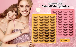 Detailliertes Set mit 20 Paaren voluminöser Faux-Mink-Wimpern in rosa Verpackung