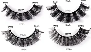 Detail view of four synthetic eyelash styles with precise length mapping from 5mm to 18mm