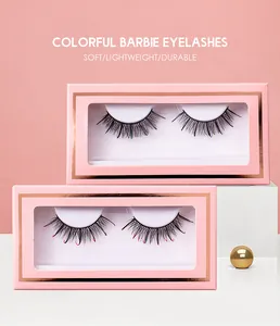 Detail of colorful Russian D-curl false eyelashes in premium pink window gift packaging