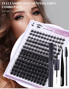 Professional DIY eyelash extension kit with glue, tweezers, and individual wispy lashes
