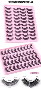 Macro detail of 20 pairs of dense D-curl synthetic false eyelashes with size measurements
