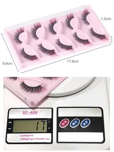 Dimensiones y peso detallados del set de 5 pares de pestañas postizas degradado rojo