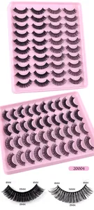 Detail view of 20 pairs D curl eyelashes showing length measurements 8mm to 15mm