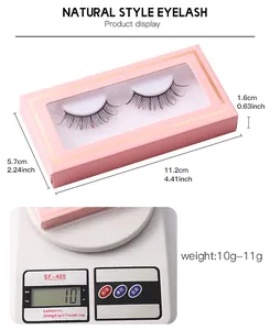 Detailed dimensions and weight of natural black eyelashes with red glitter in pink box