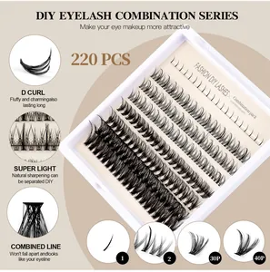 Detail of 220pcs D-curl DIY cluster eyelashes with combined line and super light material