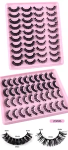 Detail of 20 pairs D curl eyelashes with lengths 6mm to 15mm on pink trays