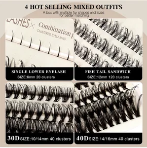Detailed view of individual cluster lash set with 30D/40D volume and fish tail design