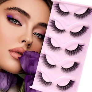 5 Pares de Pestañas Postizas Degradadas Coloridas de Visón Sintético 6D Volumen Pestañas Fox Eye Rizado Natural Dramático Maquillaje Escénico Fiesta Mujer