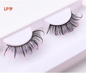 Detail of LP19 black and red Russian D curl faux mink eyelashes with glitter accents