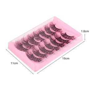 7 pairs of fluffy messy faux mink eyelashes with natural curl in pink packaging box