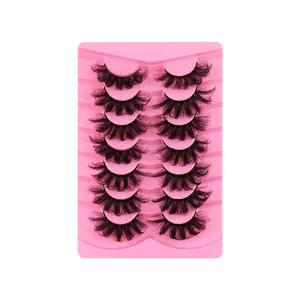 7 pairs of dramatic wispy black and red faux mink eyelashes with thick volume and curl