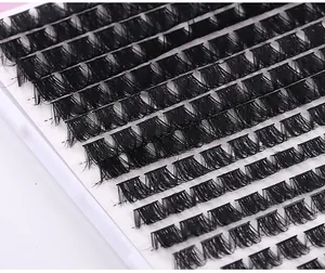 Close-up of dense black individual cluster lashes in high-quality synthetic fibers