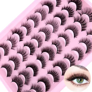 20 paia di ciglia finte in fibra russa volume D-curl in un vassoio espositivo rosa