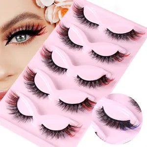 Pack de 5 pares de pestañas postizas 3D efecto ojo de zorro con degradado rojo y negro para