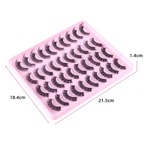 20 pairs of Russian D curl false eyelashes set in a pink tray measuring 21.5x18.4x1.4cm