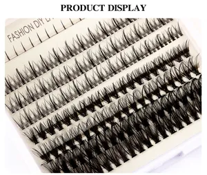 Detail display of black DIY cluster false eyelashes in various lengths and densities