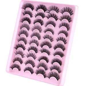Lot de 20 paires de faux cils russes DD curl volumineux dans un plateau rose