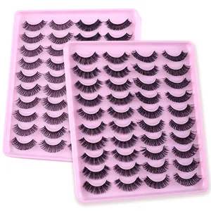20 pairs of Russian D curl synthetic eyelashes in two bulk packs with pink trays