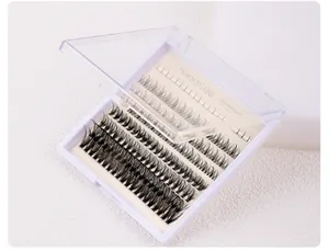 Detailed view of DIY cluster eyelash extensions in a white combination pack storage box