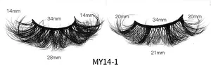 Detaillierte Größentabelle für mehrlagige schwarze künstliche Wimpern in 14 mm und 20 mm