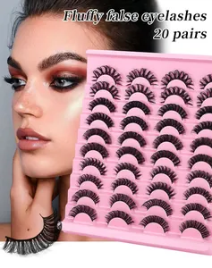 Detail of 20 pairs of fluffy Russian volume false eyelashes in a pink storage tray