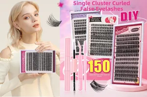 DIY cluster eyelash extension kit with 150 natural curl pieces and professional tools