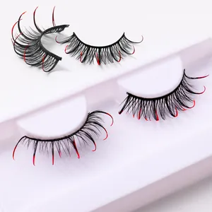 Dramatic black and red spiked false eyelashes with glitter and D-curl Russian volume effect