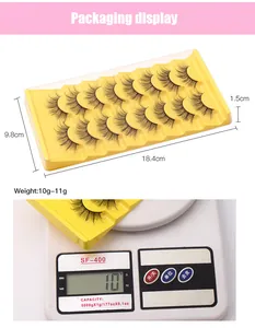 Tableau des tailles et poids pour lot de 10 paires de faux cils synthétiques en vison