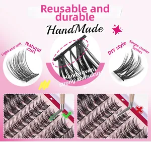 Detailed view of handmade DIY individual lash clusters with natural curl and soft fibers