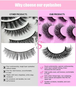 Comparaison de cils en faux vison multicouches denses avec une bande en coton doux