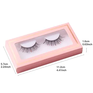 Glittery Russian D curl colored false eyelashes in pink window box with dimensions