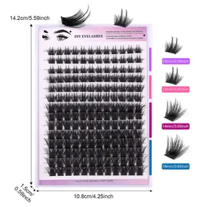 DIY cluster lashes set with natural wispy segments in 10mm to 16mm mixed lengths