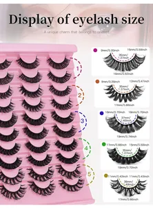 Size chart showing various lengths and widths for Russian volume false eyelashes