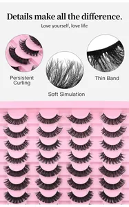Detail view of DD curl Russian volume false eyelashes with soft thin bands and 28 pairs set