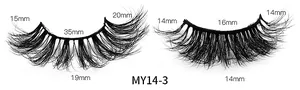 Detaillierte Größenangaben für mehrlagige 3D-falsche Wimpern mit Längenmaßen auf Weiß