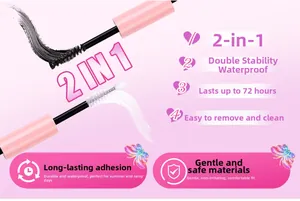 Vue détaillée du mascara imperméable 2-en-1 rose avec brosses doubles pour extensions