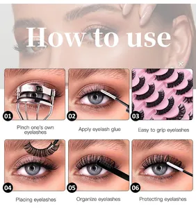 Detailed six-step guide showing how to apply thick Russian volume false eyelashes