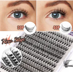 Detail van 30P en 40P DIY cluster wimperextensions met pincet voor het aanbrengen