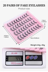 Detailed dimensions 22x18.8x1.9cm and weight measurement for 20 pairs of Russian curl lashes