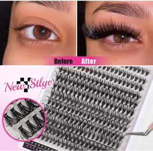 Detail of DIY individual lash clusters showing density and application with tweezers