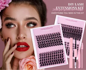 Λεπτομερές σετ βλεφαρίδων DIY με τουφάκια, κόλλα, τσιμπιδάκι και βουρτσάκι σπιράλ