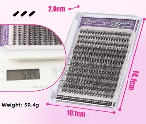 Détail du kit de cils DIY montrant des segments naturels et un poids de 59,4g sur balance