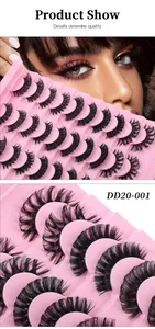 Macro detail of DD-curl thick Russian volume false eyelashes in a pink 20-pair tray