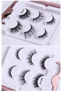 Three pairs of natural dense magnetic eyelashes in a set with rose gold tweezers