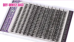 Macro view of 12 rows DIY cluster lash extensions with natural curling in a clear box