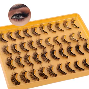 Großpackung mit 20 Paar dichten 3D Kunstmink Wimpern mit Ansicht zum Auftragen am Auge